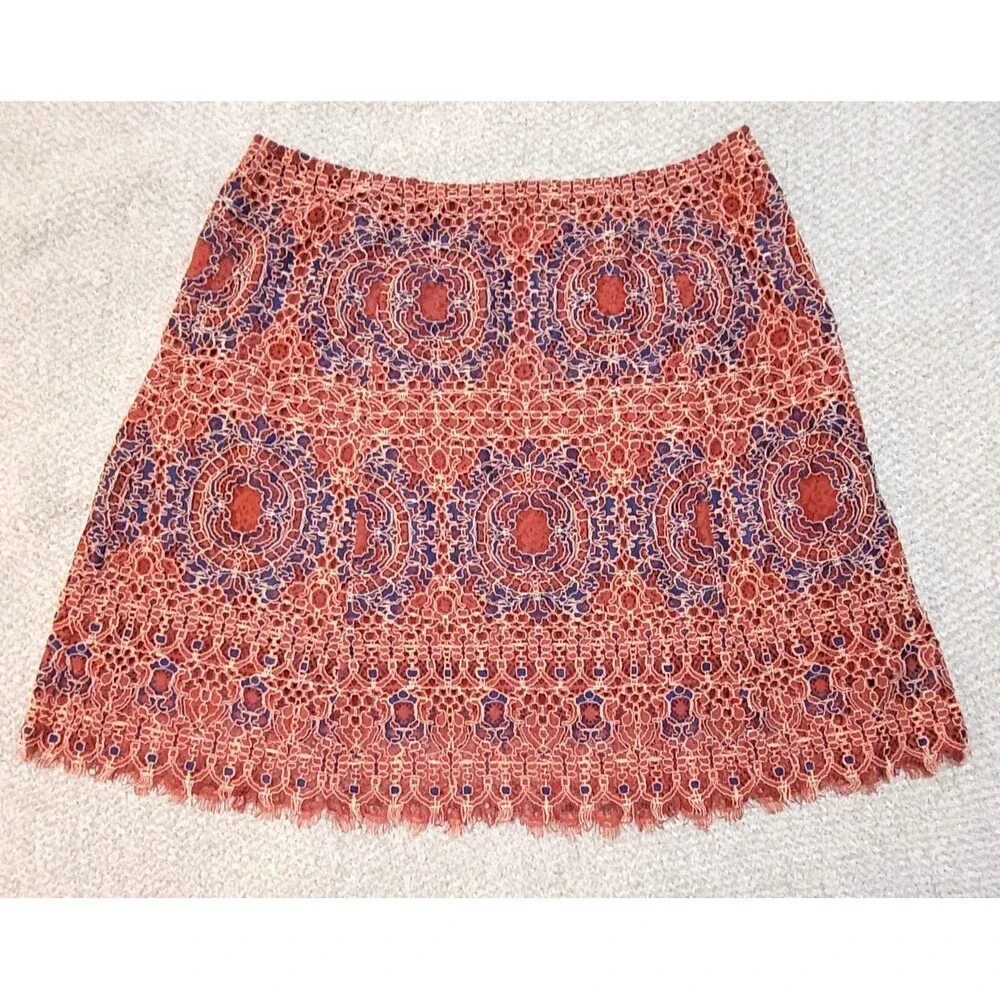 Sundance PXL Lace Boho Festival Western Lined Side Zip Scalloped Fringe Skirt